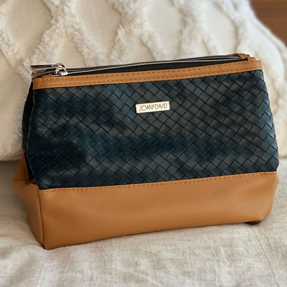 Joan & David Woven Quilted Cosmetic Bag - Blue & Tan